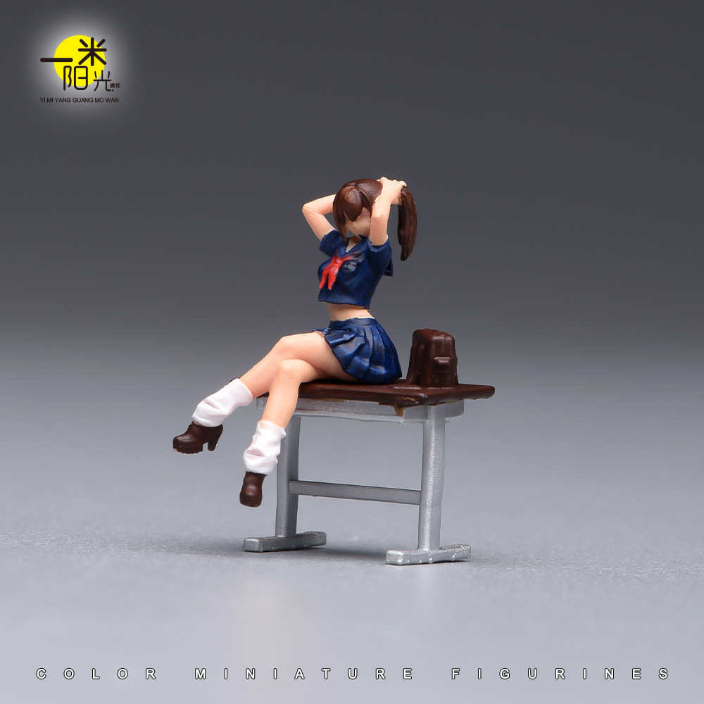 Desk Setup With Tv - Painted Miniature 1/87 1/64 Japanese Student