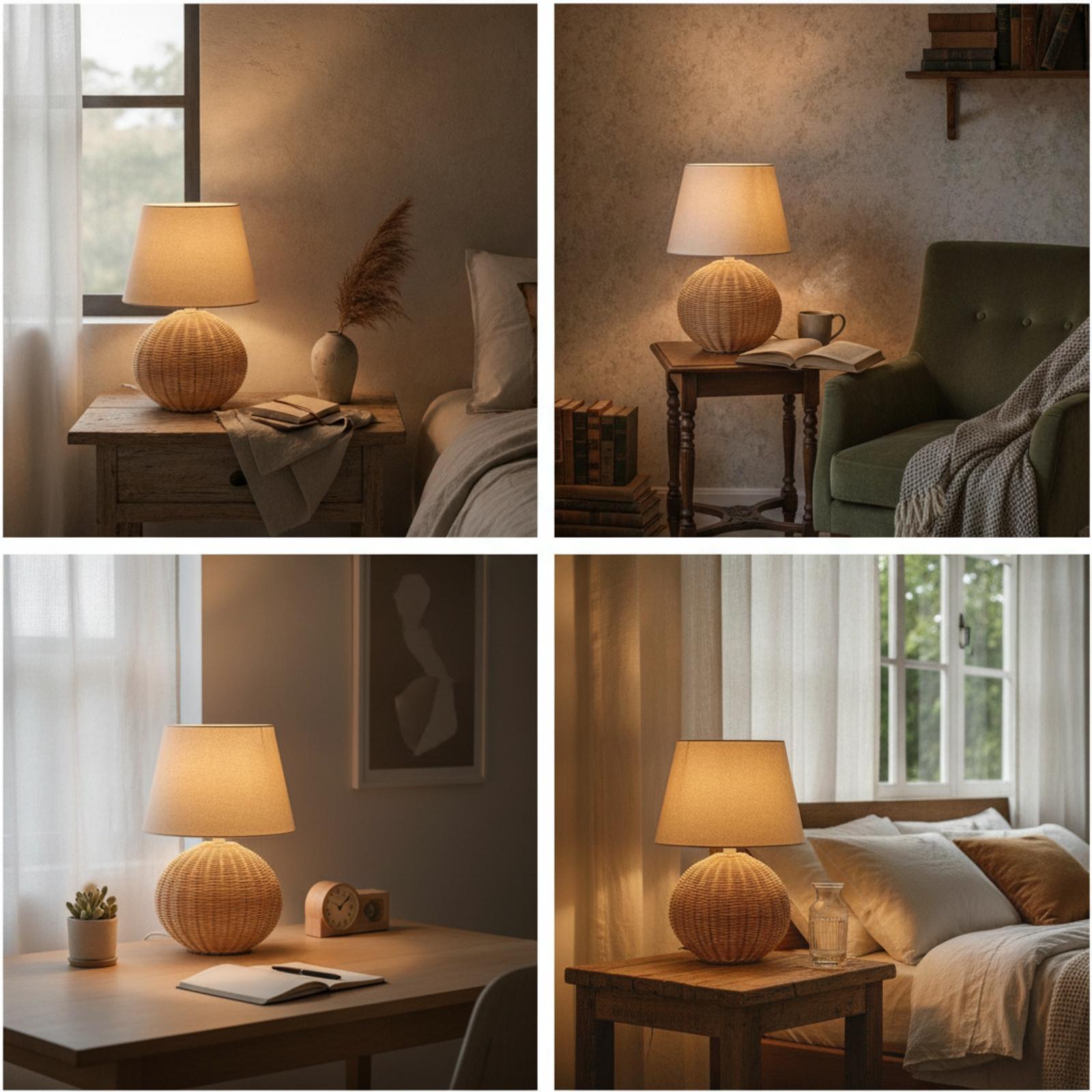 Bedside Lamp Rattan Base Fabri - Desk Setup Lamp 评论和价格