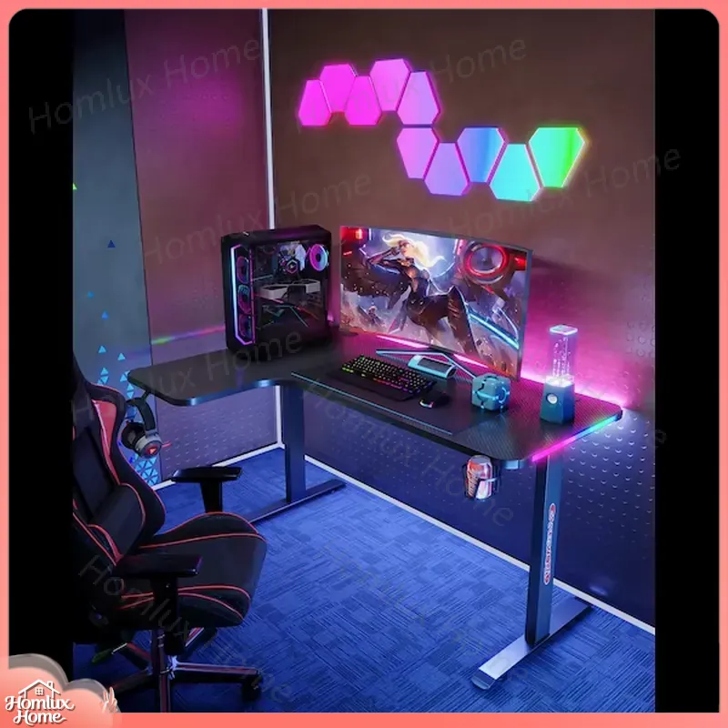 Large L-Shaped RGB LED Gaming  - Desk Setup L Shaped 评论和价格